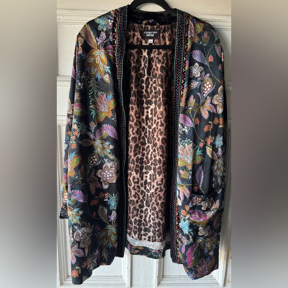 Johnny Was Leopard Print Lined Jacket - Brown and Black size M